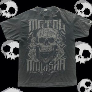 METAL MULISHA SKULL Y2K GREY L SHIRT AFFLICTION STYLE EMO SEMETARY